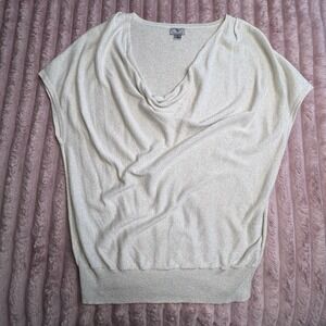 Worthington Women's Size Large Cowl Neck Cap Sleeve Sparkly Glittery Top Evening